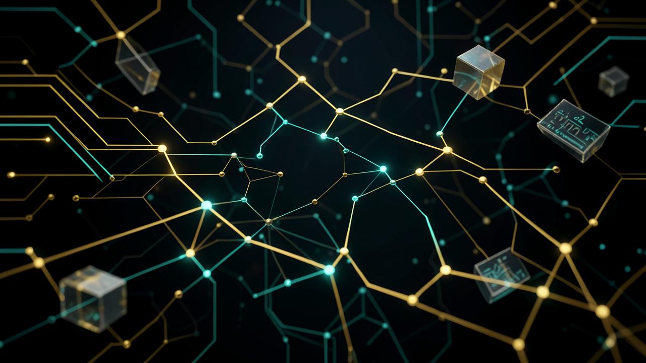 شبكة تقنية مضيئة تمثّل البلوكتشين